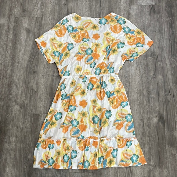 Roxy Tropical Floral Teal Orange Yellow Beach Sundress Mini Dress - Picture 2 of 8
